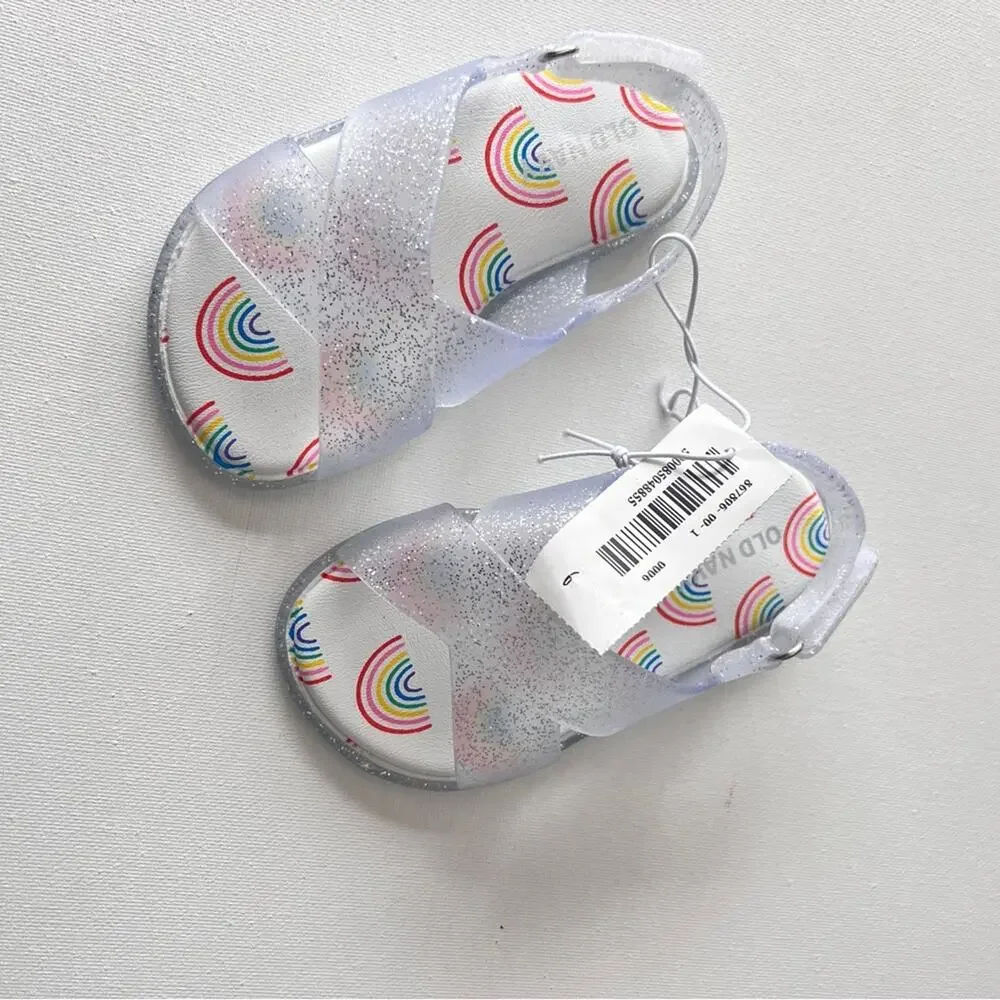 Old Navy Toddler Girl Glitter Rainbow Print Double Ankle Strap Sandals Sz 6